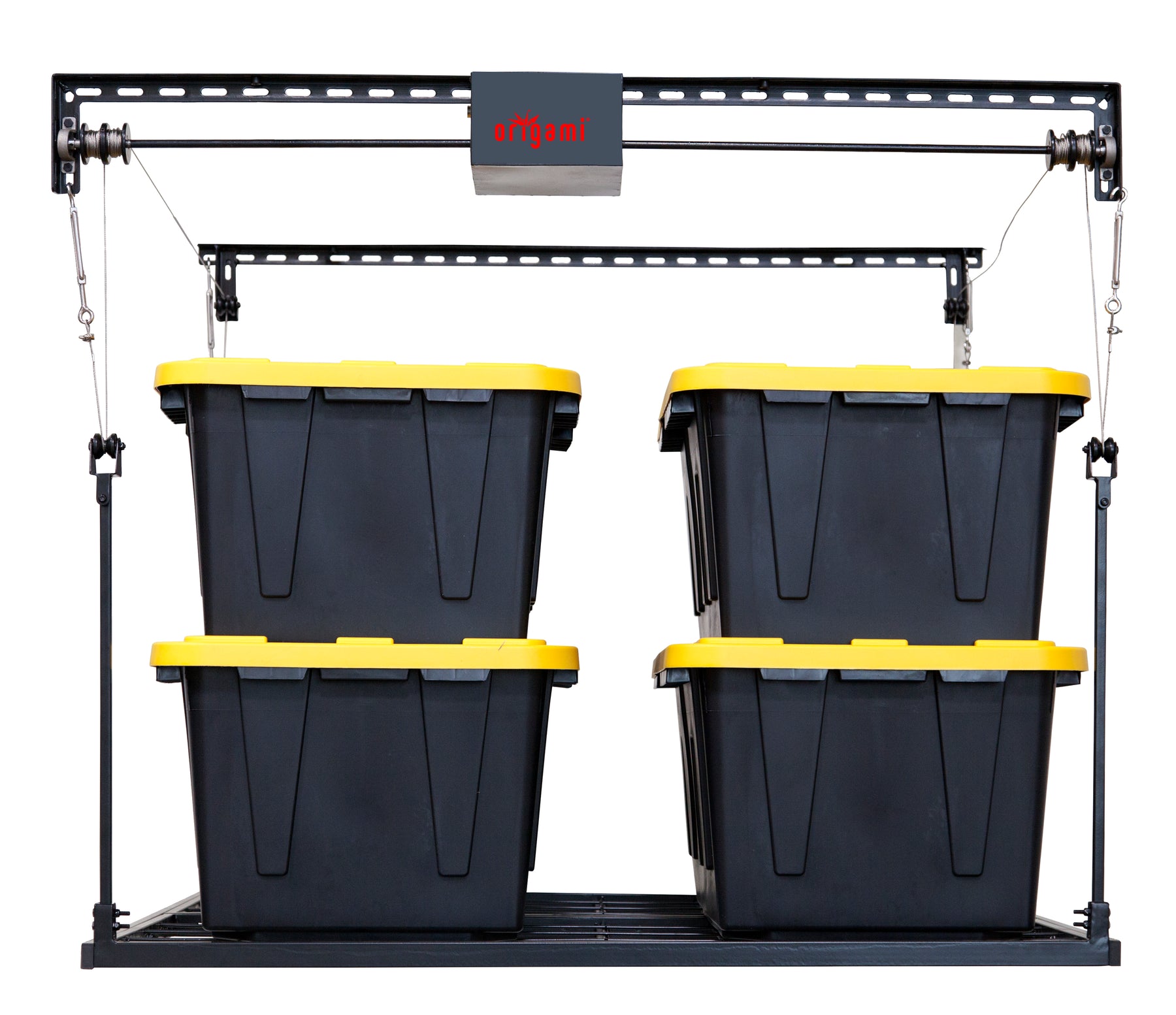 Motorized Collapsible Sign Rack Origami Elevator ®: Garage Motorized Shelf – Origami Rack