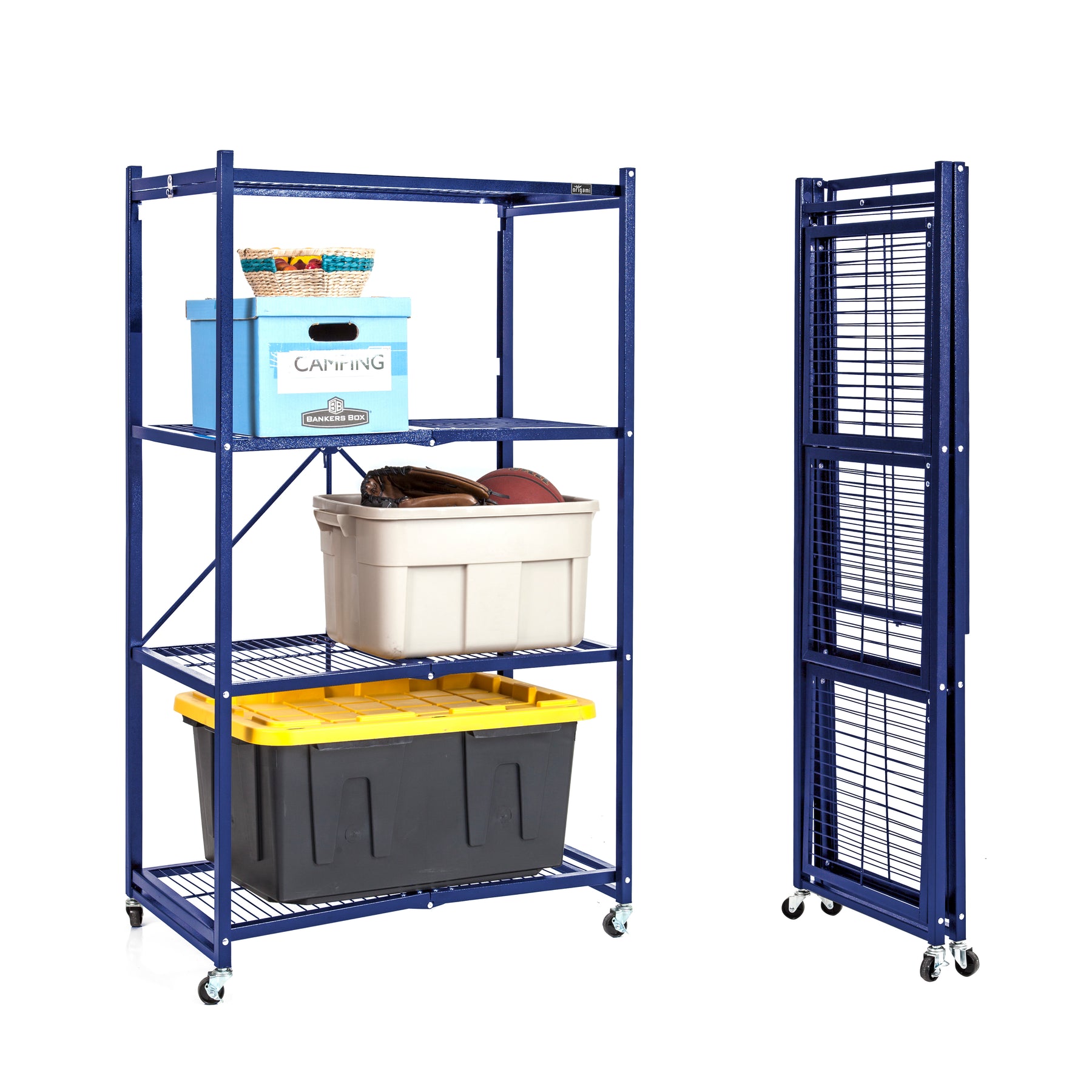 Foldable Cardboard Rack Origami R5 Series: Foldout 4-Shelf Large Storage Rack. Folding shelf ...