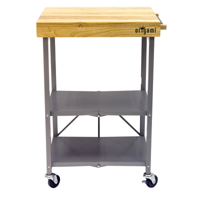 Origami Foldout 3-Shelf Kitchen Serving Island Cart With Wheels