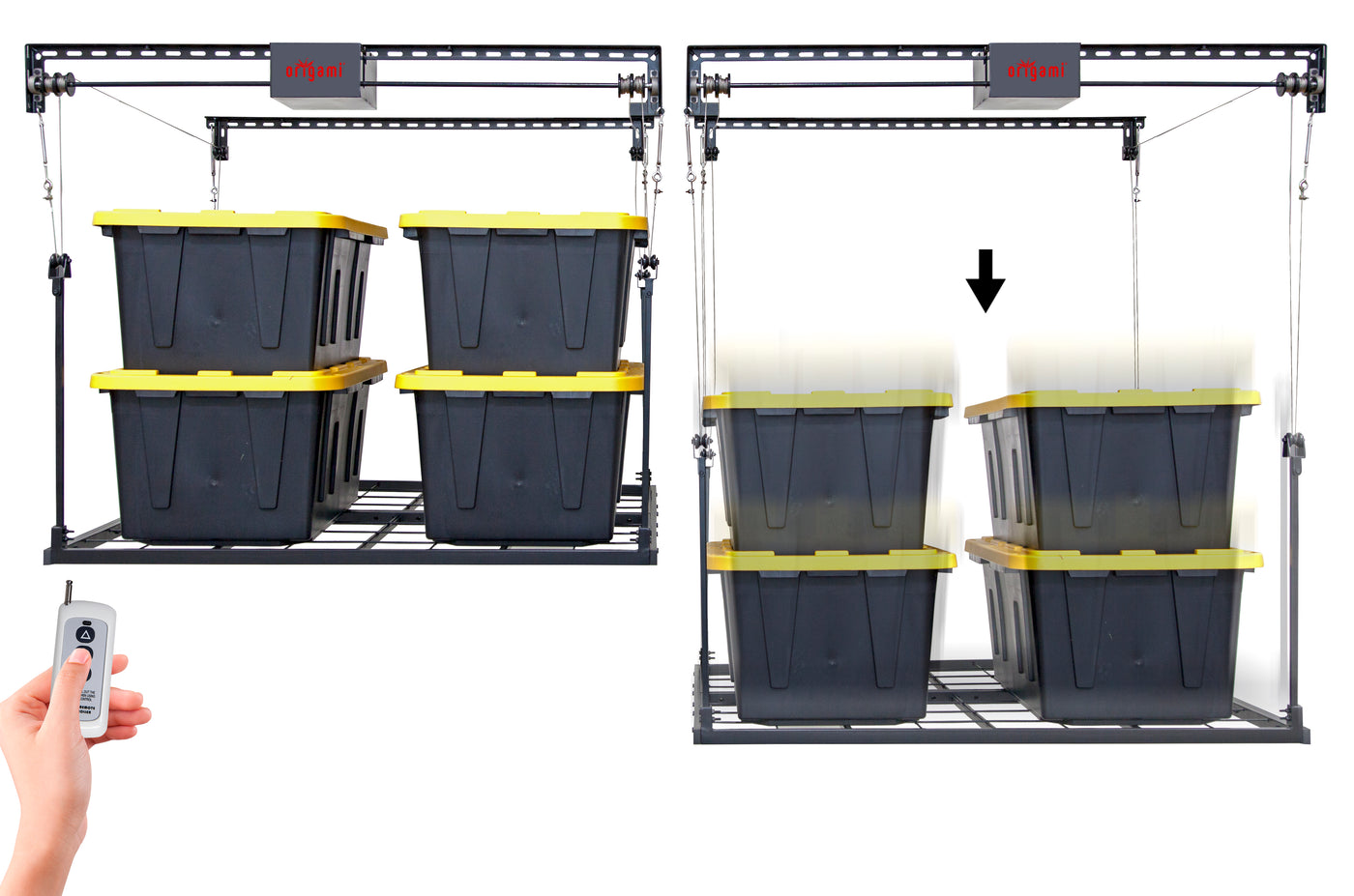 Motorized Collapsible Sign Rack Garage Motorized Shelf – Origami Rack