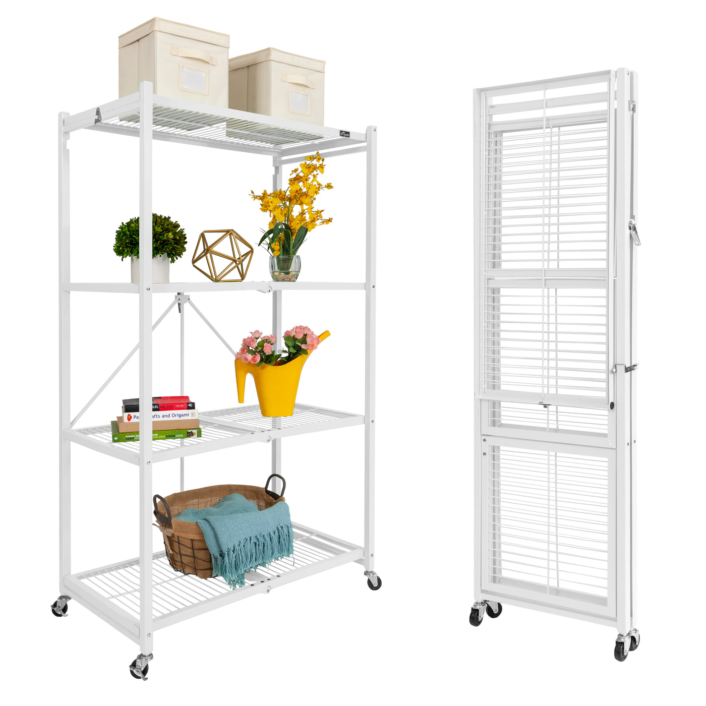 Foldable Cardboard Rack Origami R5 Series: Foldout 4-Shelf Large Storage Rack. Folding shelf ...