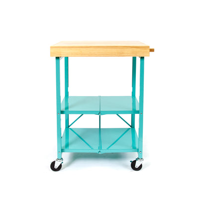 Origami Foldout 3-Shelf Kitchen Serving Island Cart With Wheels