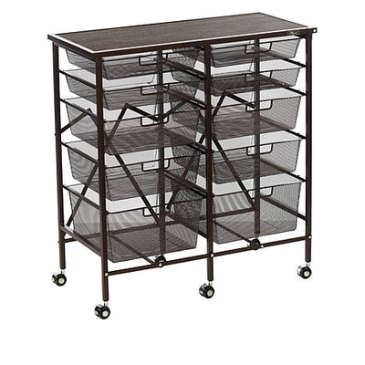 Origami 10 Drawers Storage Rolling Cart with Drawers and Wheels with Flat Wooden Top - Craft Cart Organizer with Wheels for Home Office, Classrooms, School, and More