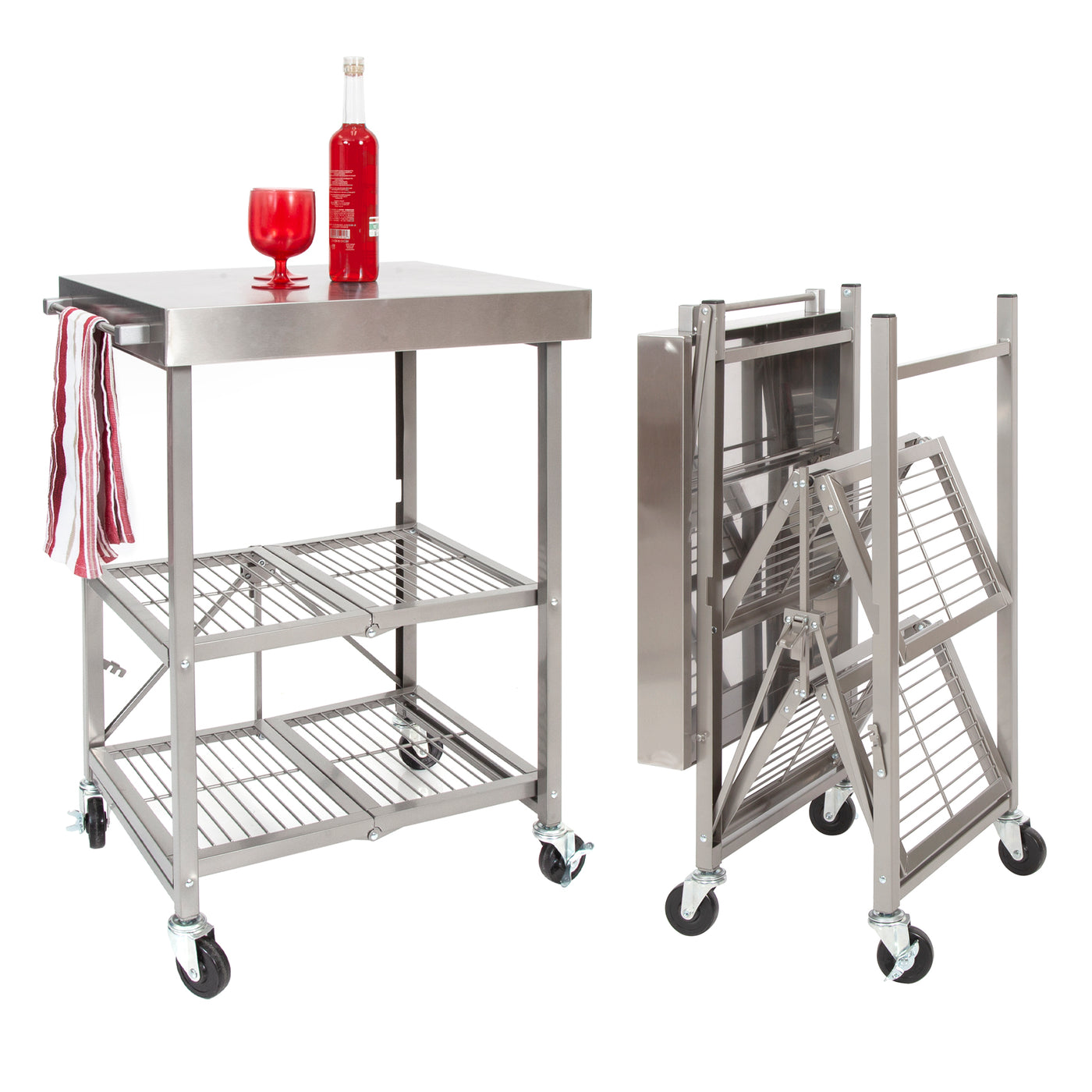 Origami Fully Stainless Steel Foldable Kitchen Island with Wheels