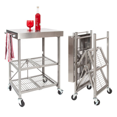 Origami Stainless Steel Kitchen Island Cart with Wheels [OB]