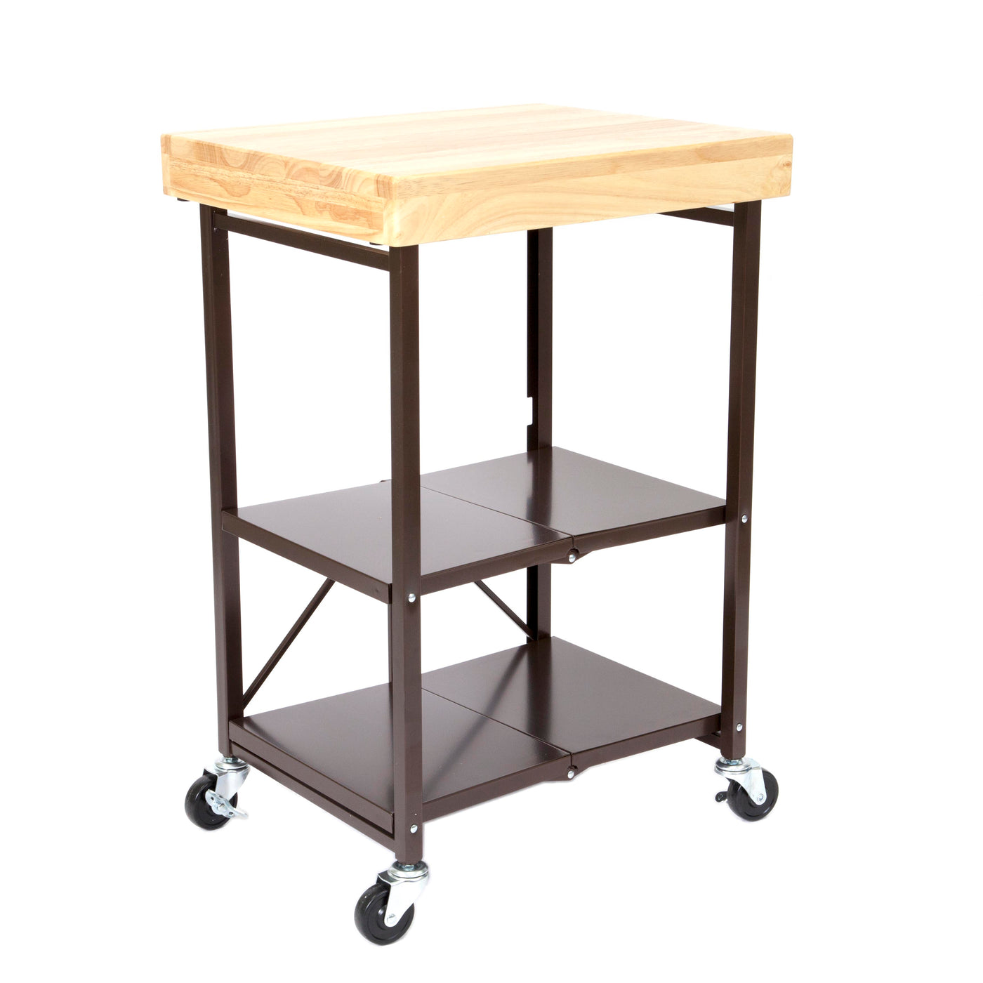 Origami Foldout 3-Shelf Kitchen Serving Island Cart With Wheels