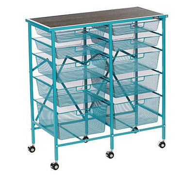 Origami 10 Drawers Storage Rolling Cart with Drawers and Wheels with Flat Wooden Top - Craft Cart Organizer with Wheels for Home Office, Classrooms, School, and More