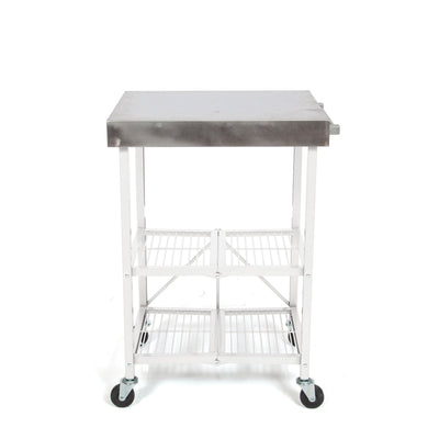 Origami Stainless Steel Foldable Kitchen Island with White Base and Wheels
